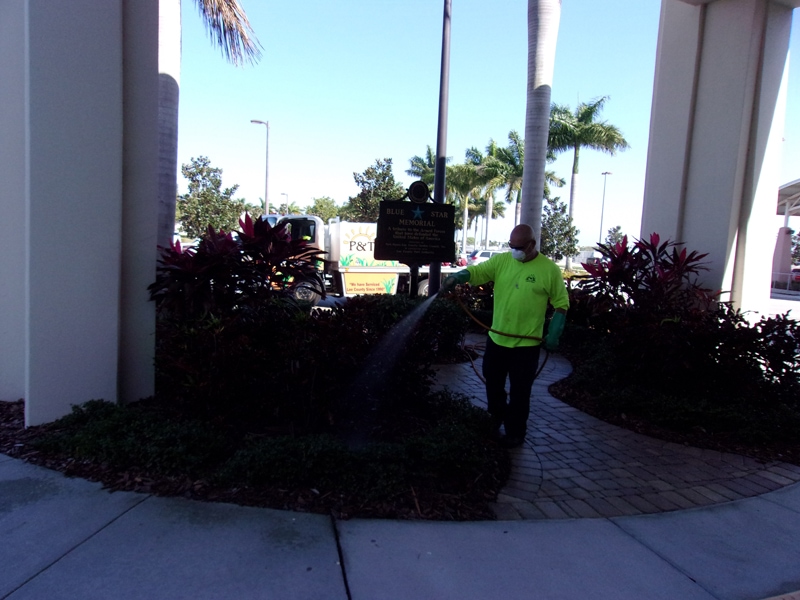 P & T Landscaping watering plants at the Lee County Port Authority